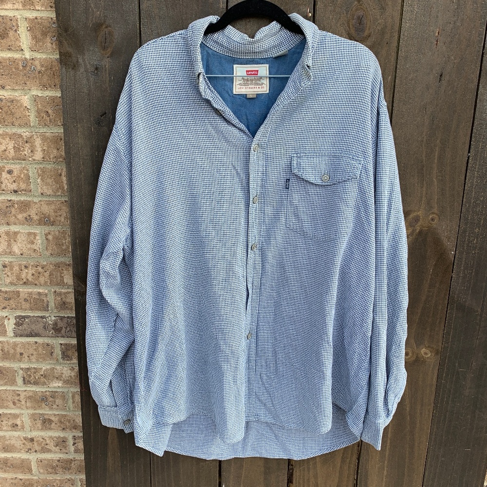 Vintage 1998 Levi's Blue Houndstooth Button Down L
